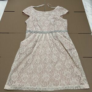 City Triangles Dress Ivory Lace Overlay Crystal Belt Sleeveless Pocket Sz 14 Y2K